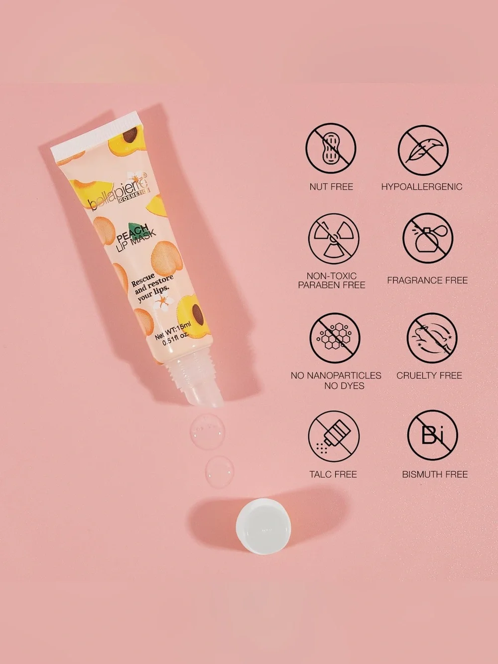 Bellapierre Peach Lip Mask Hydrating Plumping Hyaluronic Acid NWT Sealed